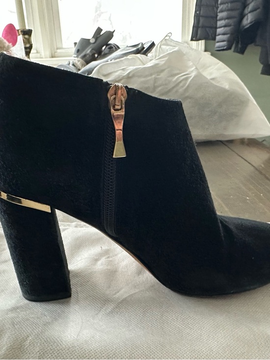 kate spade Shoes - kate spade Black Velvet Ankle Boots with Gold Heel Trim